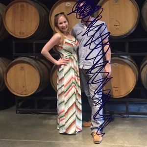 1 State, STUNNING dress with slit, size small. Multicolor, rainbow, chevrons